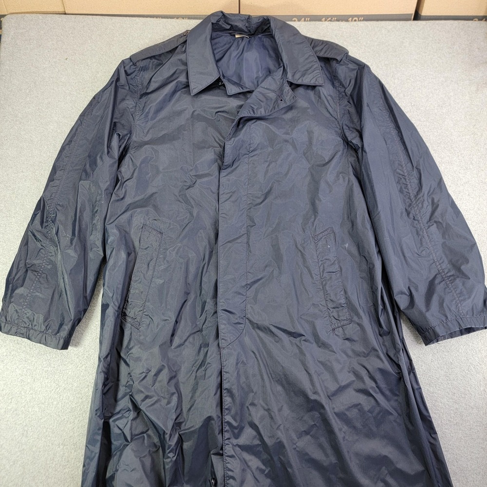 Vintage Brownwood Mfg. Co. Coat Mens 40 Blue Nylon Raincoat Military USAF 70s